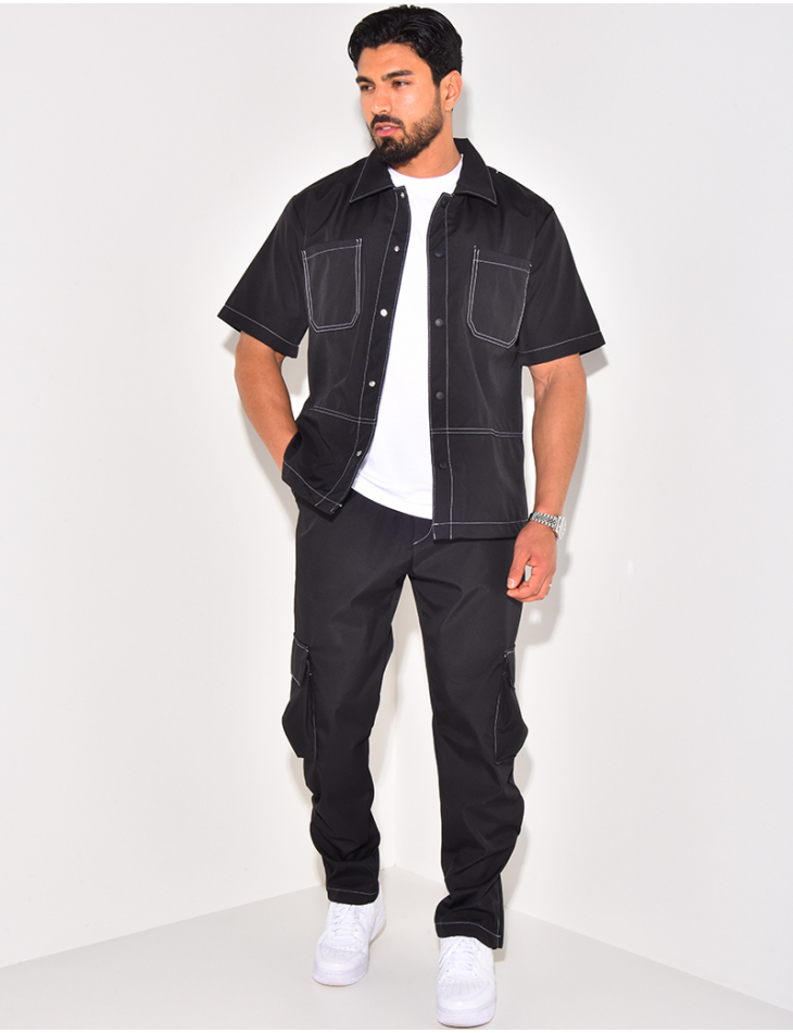 Ensemble pantalon à poches et chemise manches courtes à boutonner Ensemble pantalon à poches et chemise manches courtes à boutonner