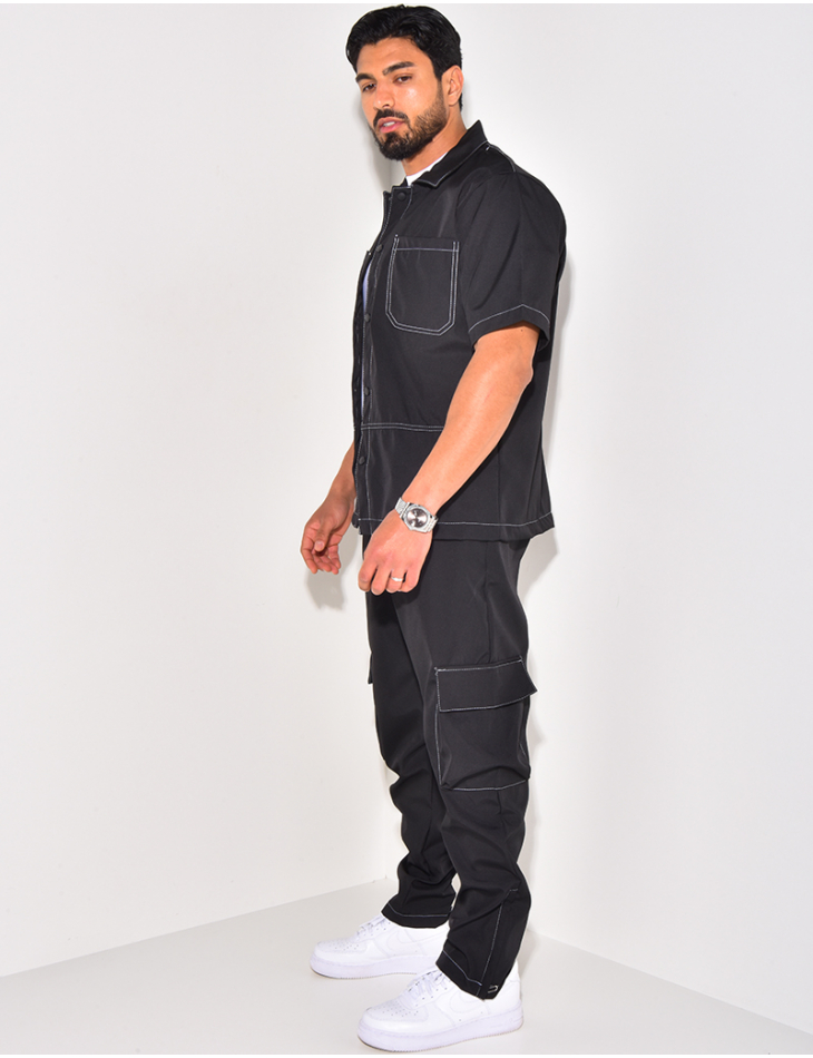 Ensemble pantalon à poches et chemise manches courtes à boutonner Ensemble pantalon à poches et chemise manches courtes à boutonner