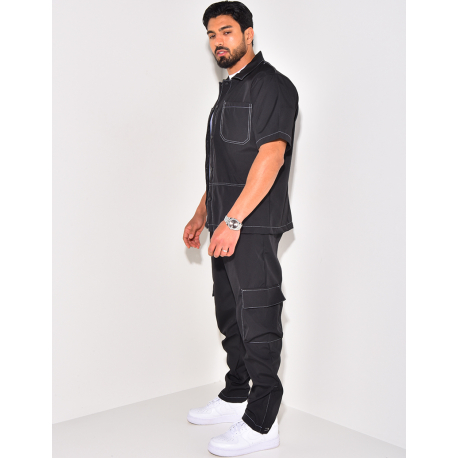 Ensemble pantalon à poches et chemise manches courtes à boutonner Ensemble pantalon à poches et chemise manches courtes à boutonner