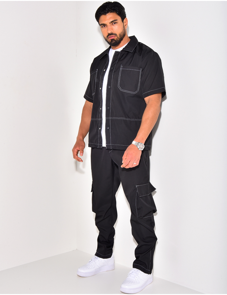 Ensemble pantalon à poches et chemise manches courtes à boutonner Ensemble pantalon à poches et chemise manches courtes à boutonner