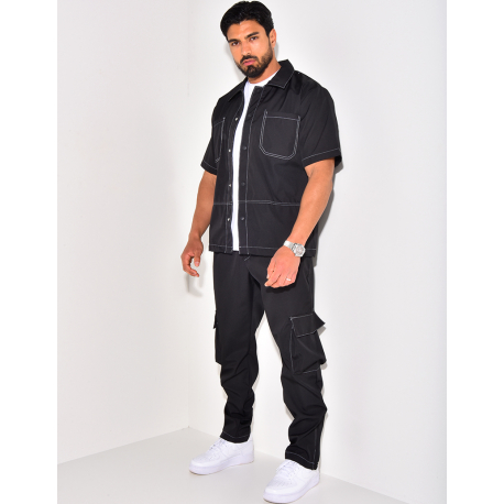 Ensemble pantalon à poches et chemise manches courtes à boutonner Ensemble pantalon à poches et chemise manches courtes à boutonner