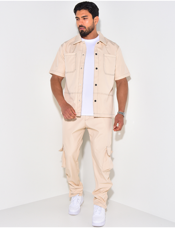 Ensemble pantalon à poches et chemise manches courtes à boutonner Ensemble pantalon à poches et chemise manches courtes à boutonner