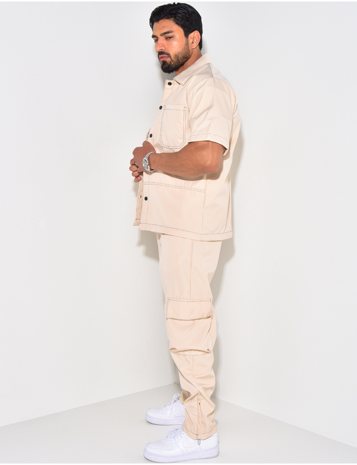 Ensemble pantalon à poches et chemise manches courtes à boutonner Ensemble pantalon à poches et chemise manches courtes à boutonner