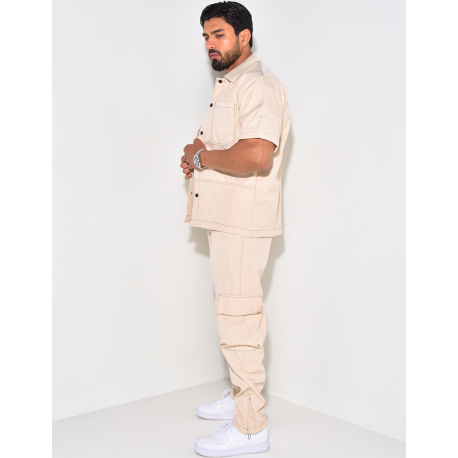 Ensemble pantalon à poches et chemise manches courtes à boutonner Ensemble pantalon à poches et chemise manches courtes à boutonner