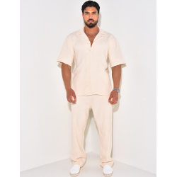 Ensemble pantalon et chemise manches courtes texturé