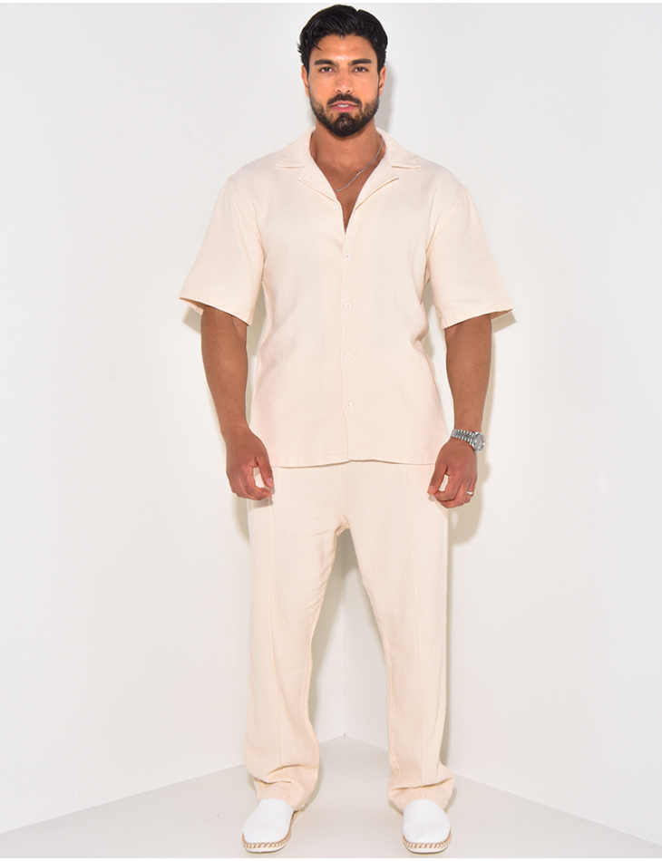Ensemble pantalon et chemise manches courtes texturé