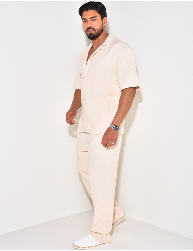 Ensemble pantalon et chemise manches courtes texturé