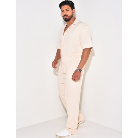 Ensemble pantalon et chemise manches courtes texturé