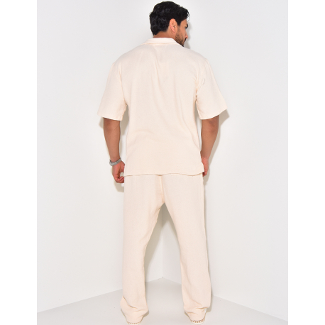 Ensemble pantalon et chemise manches courtes texturé