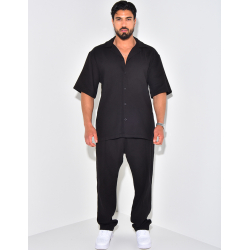 Ensemble pantalon et chemise manches courtes texturé Ensemble pantalon et chemise manches courtes texturé