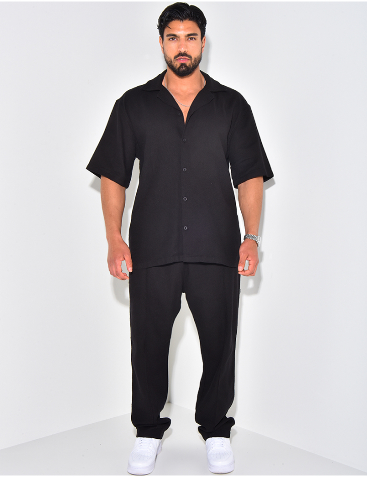 Ensemble pantalon et chemise manches courtes texturé Ensemble pantalon et chemise manches courtes texturé