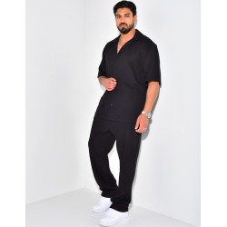 Ensemble pantalon et chemise manches courtes texturé Ensemble pantalon et chemise manches courtes texturé