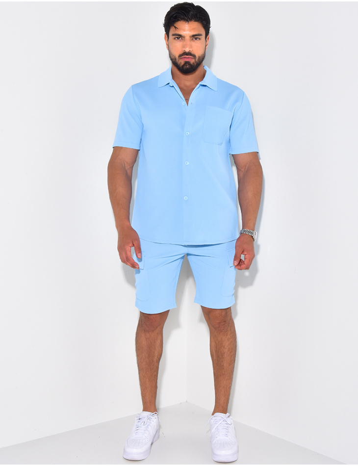 Ensemble short et chemise à poches texturé Ensemble short et chemise à poches texturé
