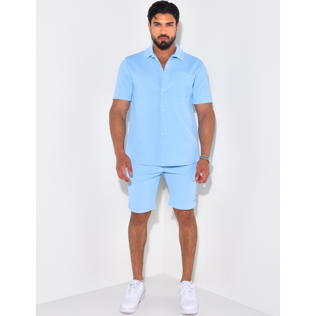 Ensemble short et chemise à poches texturé Ensemble short et chemise à poches texturé