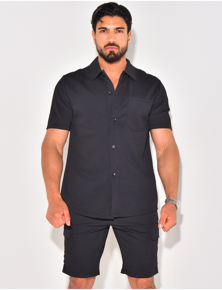 Ensemble short et chemise à poches texturé Ensemble short et chemise à poches texturé
