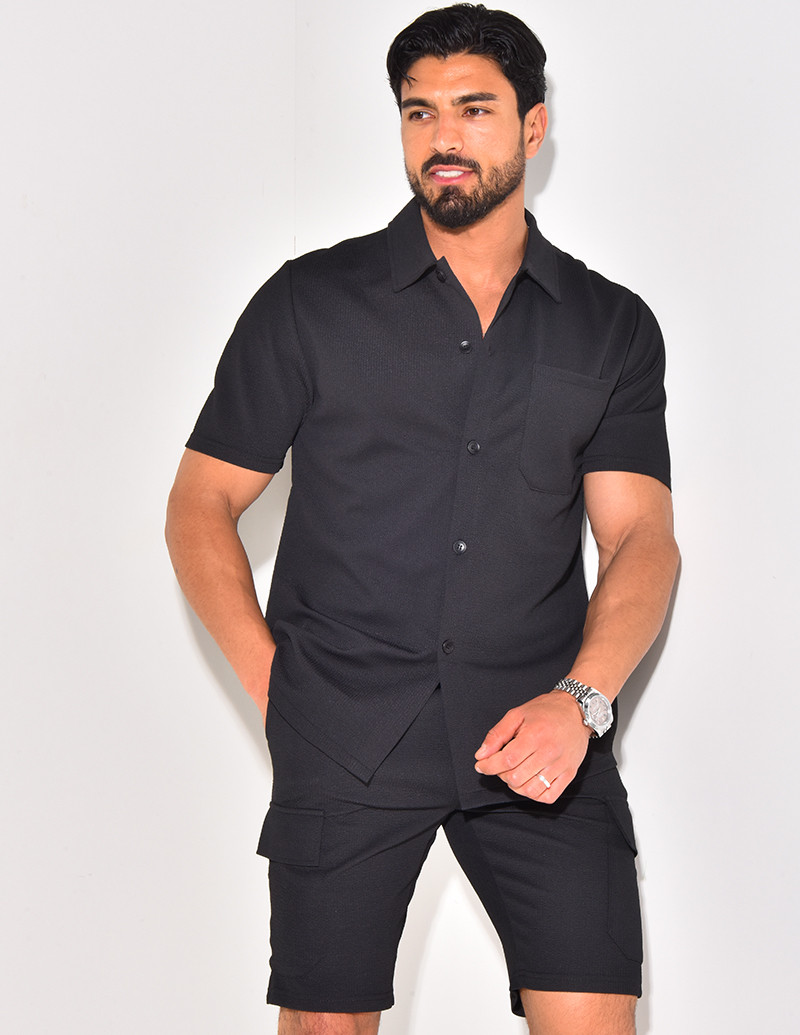 Ensemble short et chemise à poches texturé