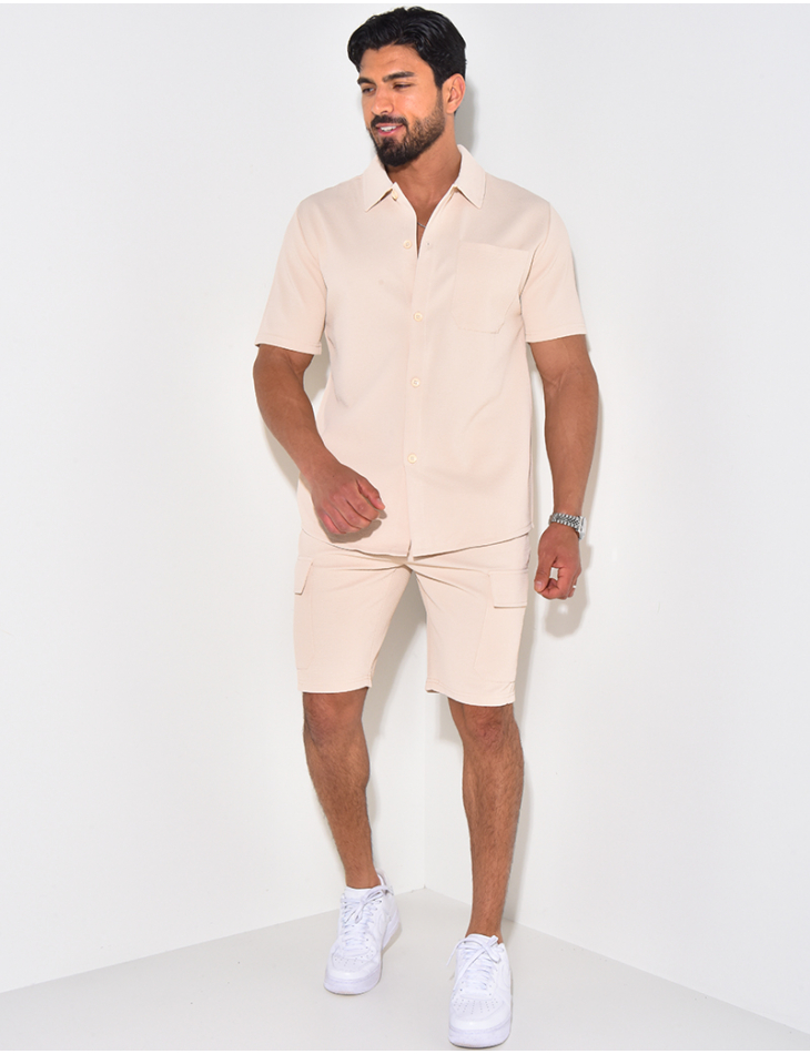 Ensemble short et chemise à poches texturé