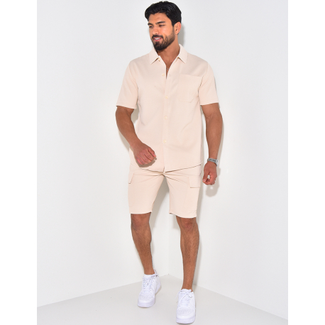Ensemble short et chemise à poches texturé