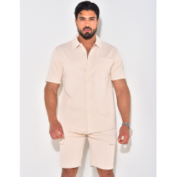 Ensemble short et chemise à poches texturé