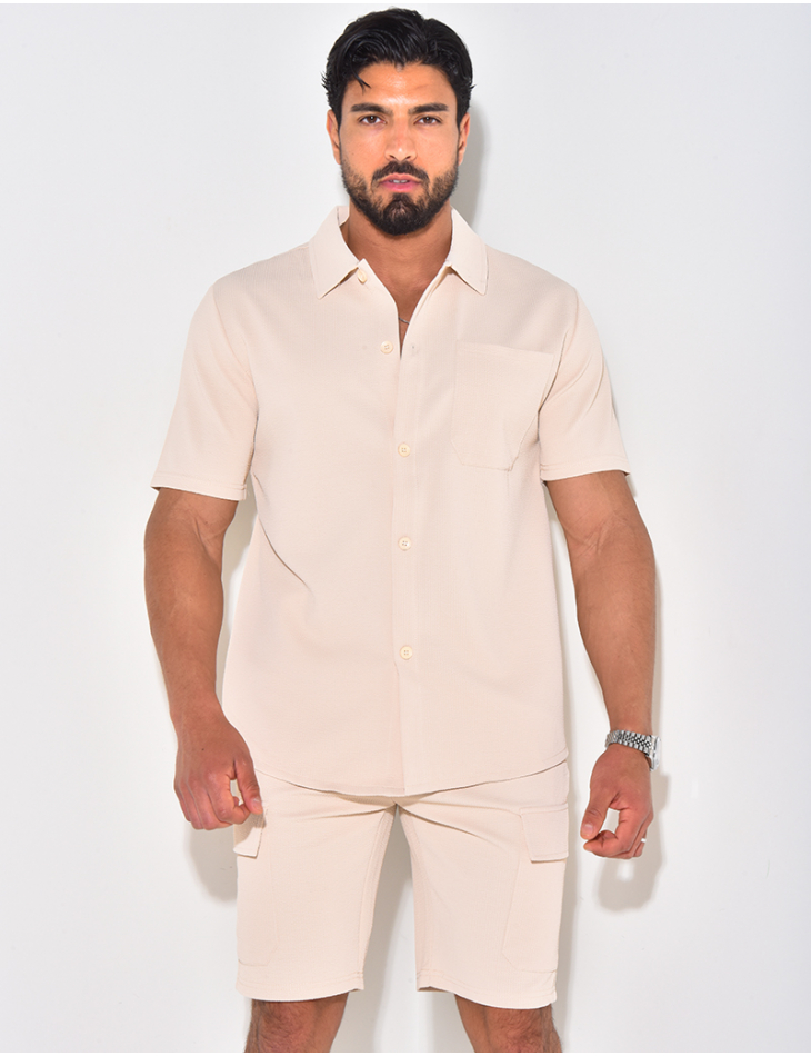 Ensemble short et chemise à poches texturé