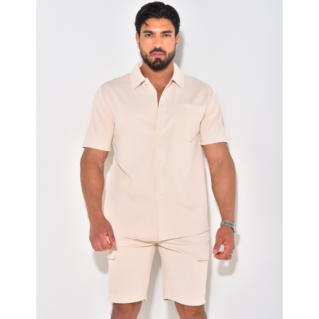 Ensemble short et chemise à poches texturé