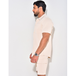 Ensemble short et chemise à poches texturé