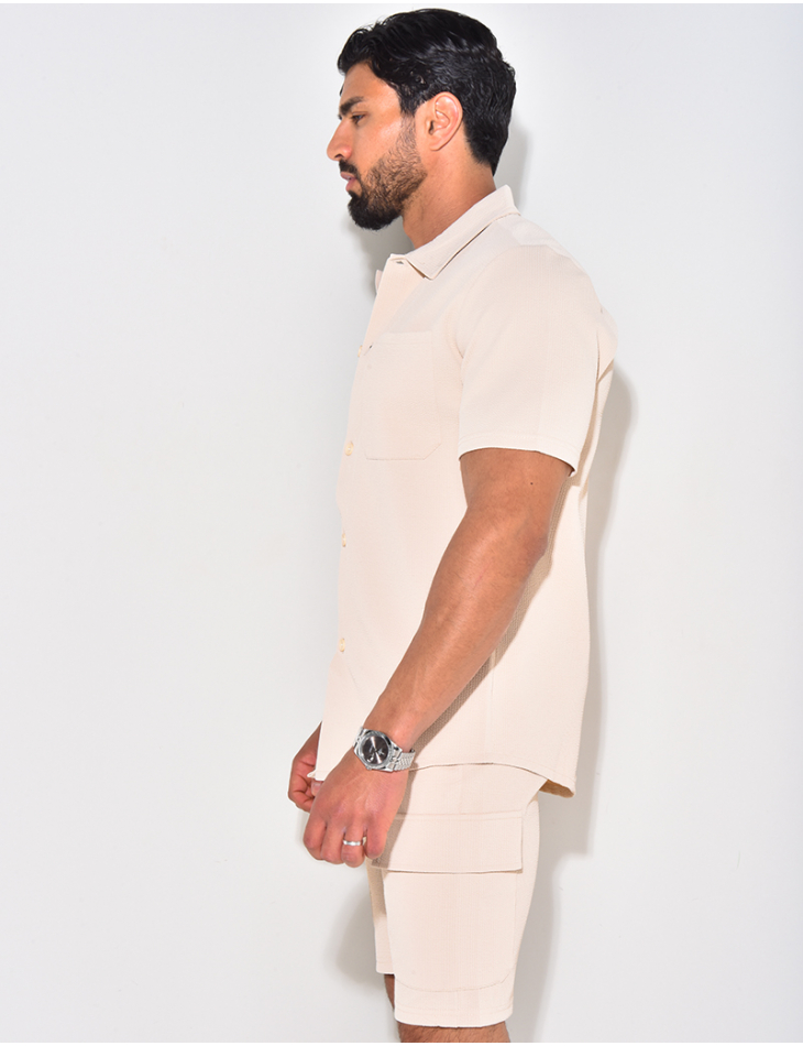 Ensemble short et chemise à poches texturé