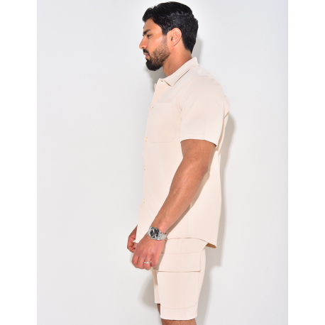 Ensemble short et chemise à poches texturé