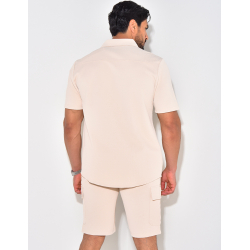 Ensemble short et chemise à poches texturé