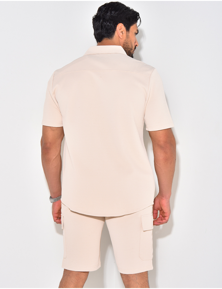 Ensemble short et chemise à poches texturé