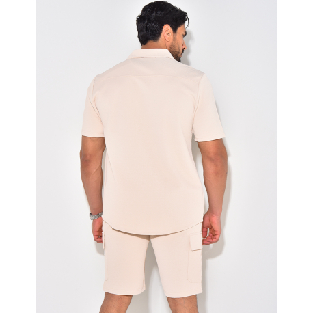 Ensemble short et chemise à poches texturé