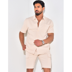 Ensemble short et chemise à poches texturé