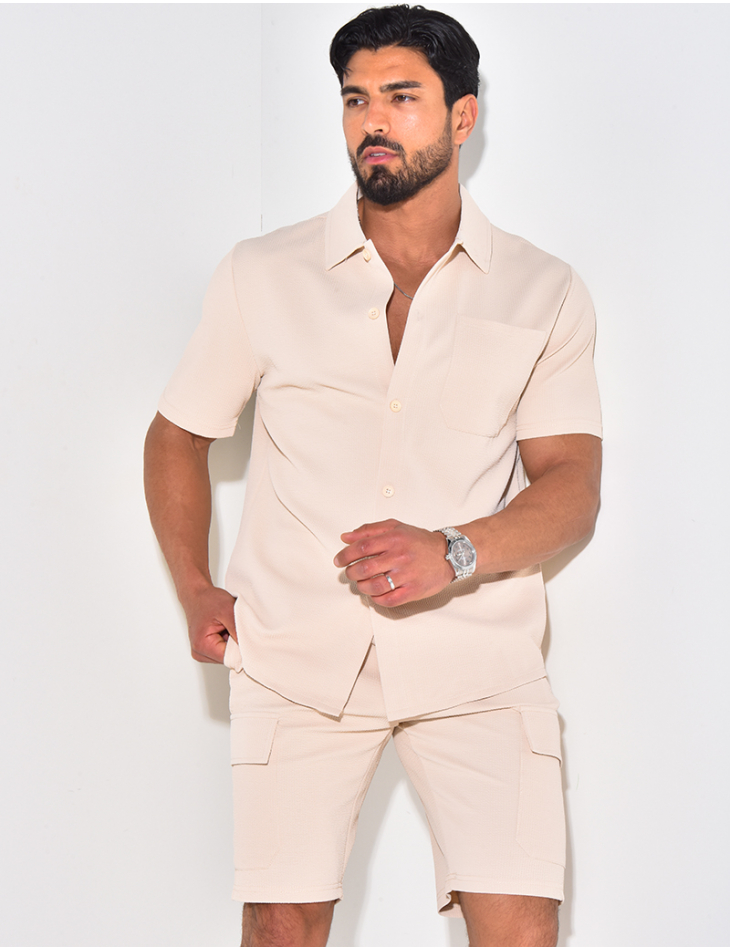 Ensemble short et chemise à poches texturé