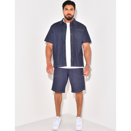 Ensemble en jeans short et chemise manches courtes Ensemble en jeans short et chemise manches courtes