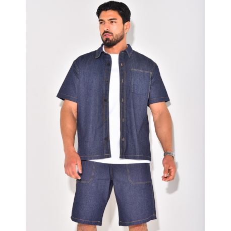 Ensemble en jeans short et chemise manches courtes Ensemble en jeans short et chemise manches courtes