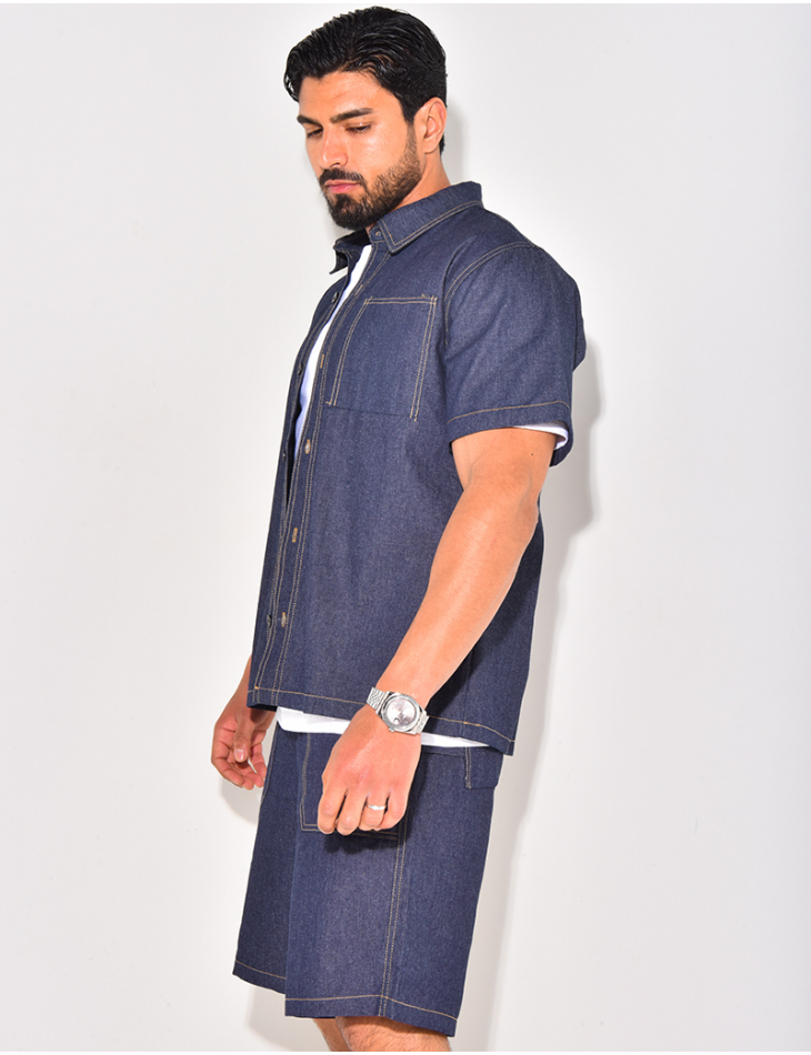 Ensemble en jeans short et chemise manches courtes Ensemble en jeans short et chemise manches courtes