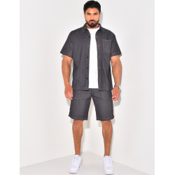 Ensemble en jeans short et chemise manches courtes Ensemble en jeans short et chemise manches courtes