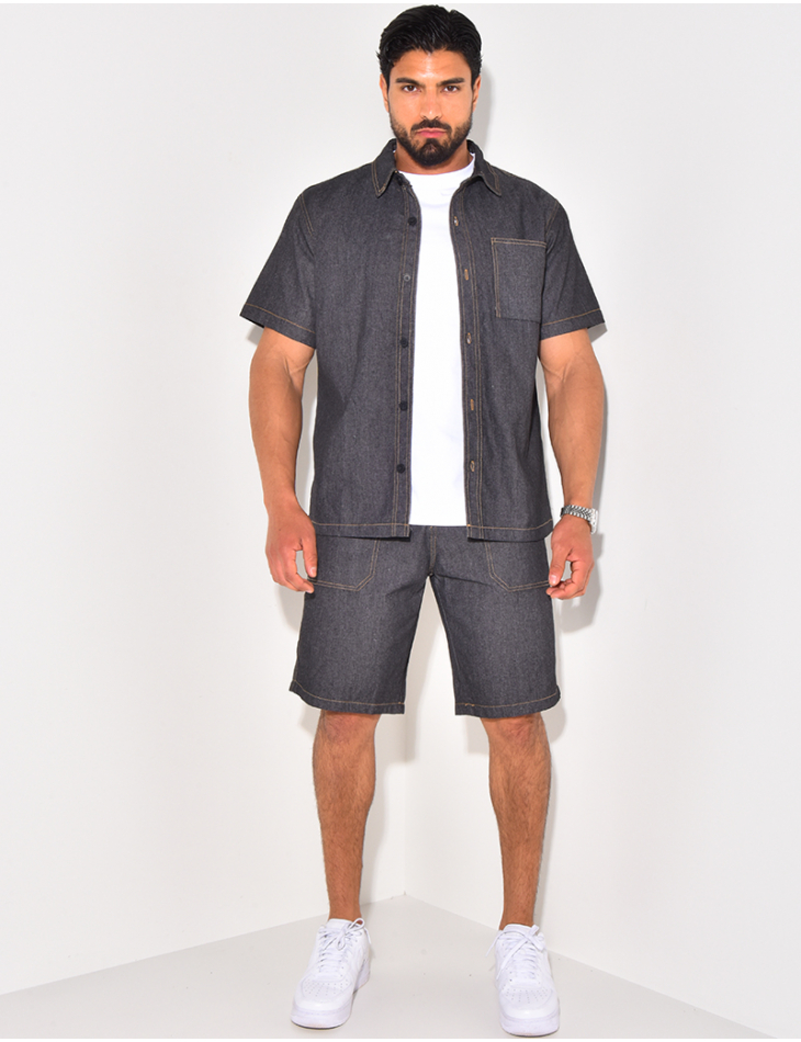 Ensemble en jeans short et chemise manches courtes Ensemble en jeans short et chemise manches courtes