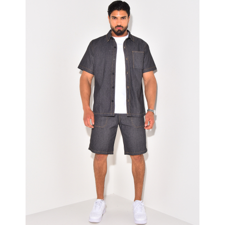 Ensemble en jeans short et chemise manches courtes Ensemble en jeans short et chemise manches courtes