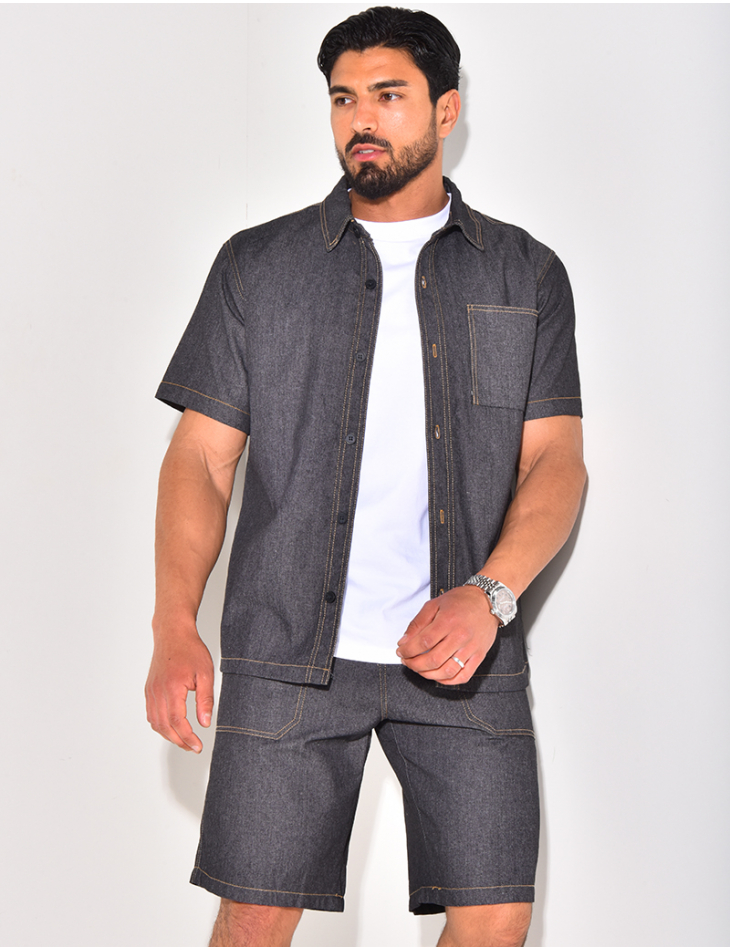 Ensemble en jeans short et chemise manches courtes Ensemble en jeans short et chemise manches courtes
