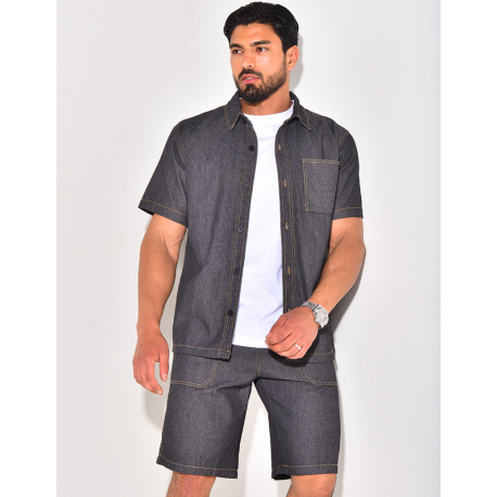 Ensemble en jeans short et chemise manches courtes Ensemble en jeans short et chemise manches courtes