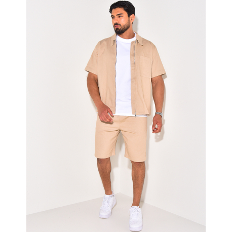 Ensemble en jeans short et chemise à fermeture éclaire Ensemble en jeans short et chemise à fermeture éclaire