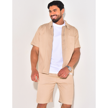 Ensemble en jeans short et chemise à fermeture éclaire Ensemble en jeans short et chemise à fermeture éclaire