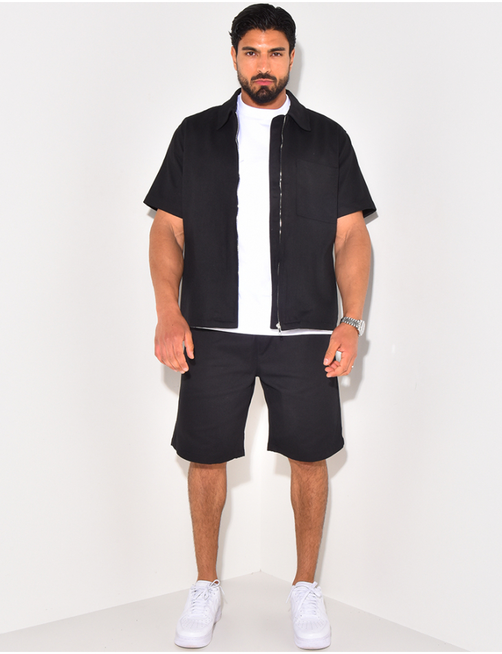 Ensemble en jeans short et chemise à fermeture éclaire Ensemble en jeans short et chemise à fermeture éclaire