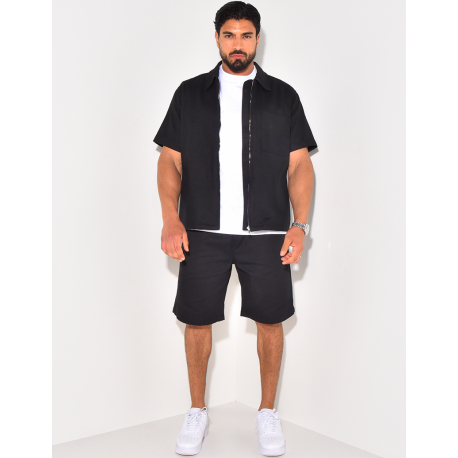 Ensemble en jeans short et chemise à fermeture éclaire Ensemble en jeans short et chemise à fermeture éclaire