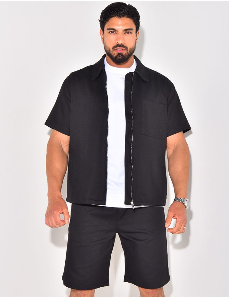 Ensemble en jeans short et chemise à fermeture éclaire Ensemble en jeans short et chemise à fermeture éclaire