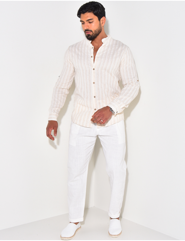 Chemise manches longues et col rond à rayures