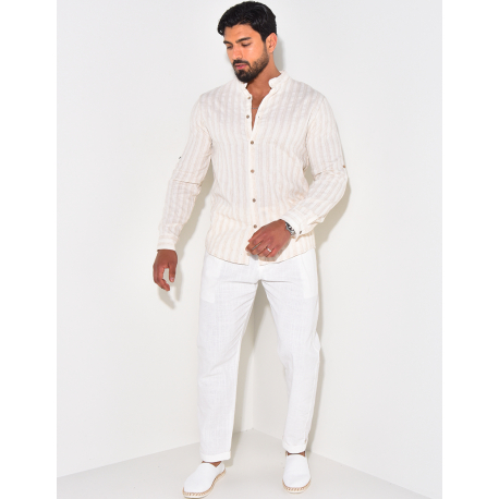 Chemise manches longues et col rond à rayures