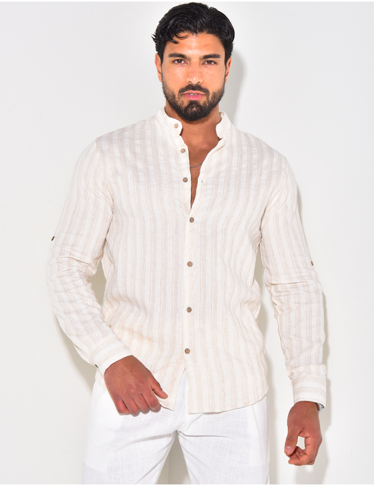 Chemise manches longues et col rond à rayures