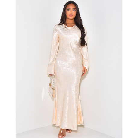 Satin maxi dress with patterned lace-up back